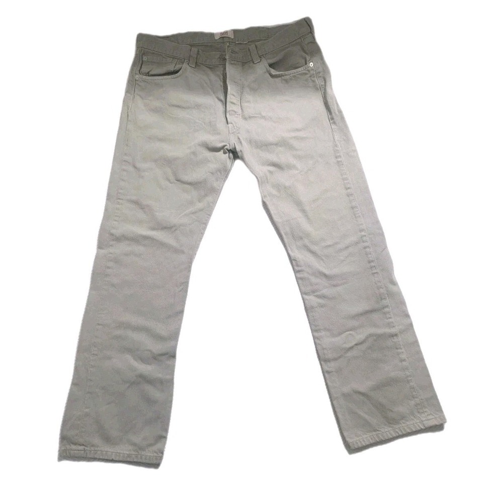 Levi's 501 Jeans Mens 36x30 Khaki Tan Button Fly Straight Leg Cotton - Picture 2 of 13